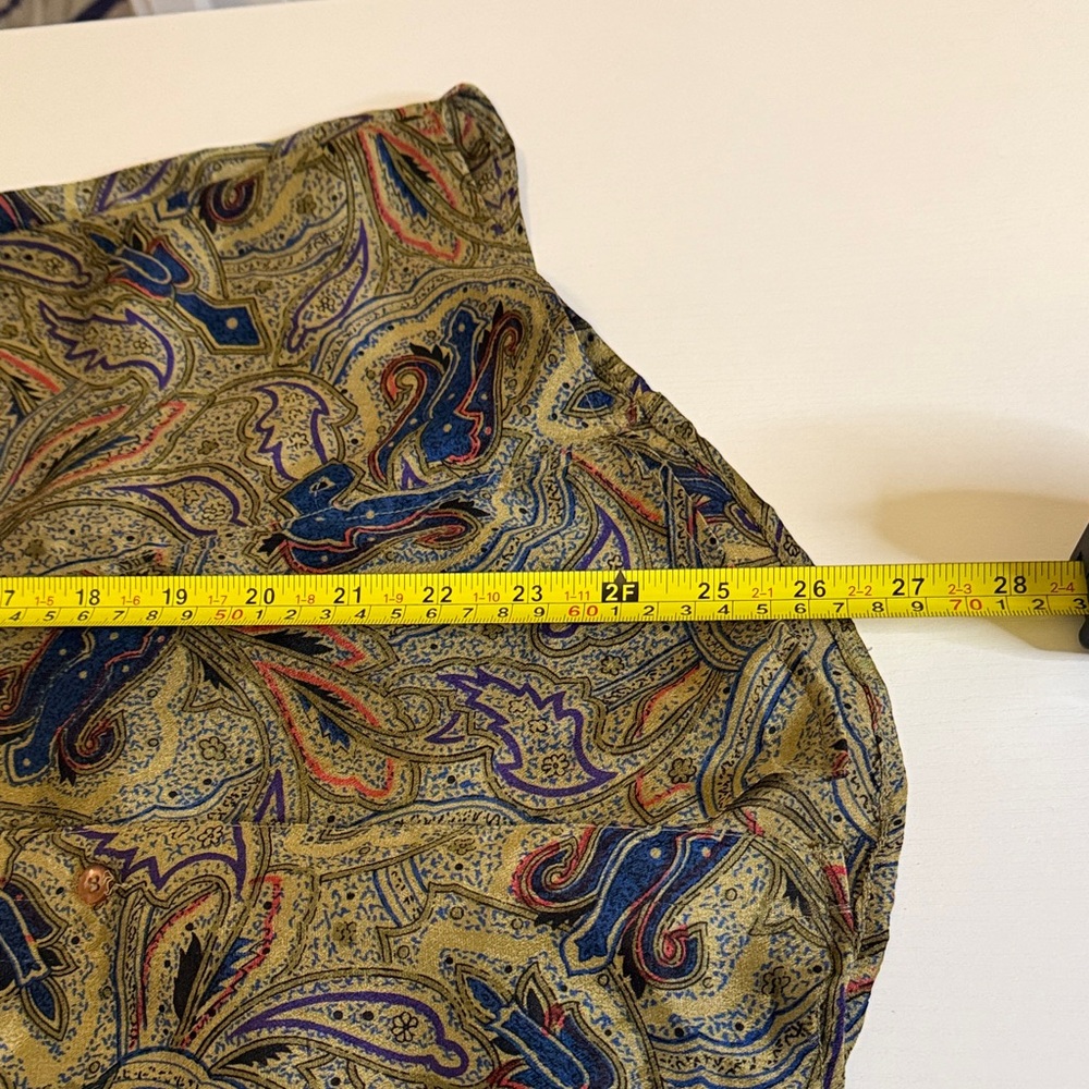 Elegant Paisley Button-Down Shirt in Blue and green 100% SILK!! - Picture 7 of 9